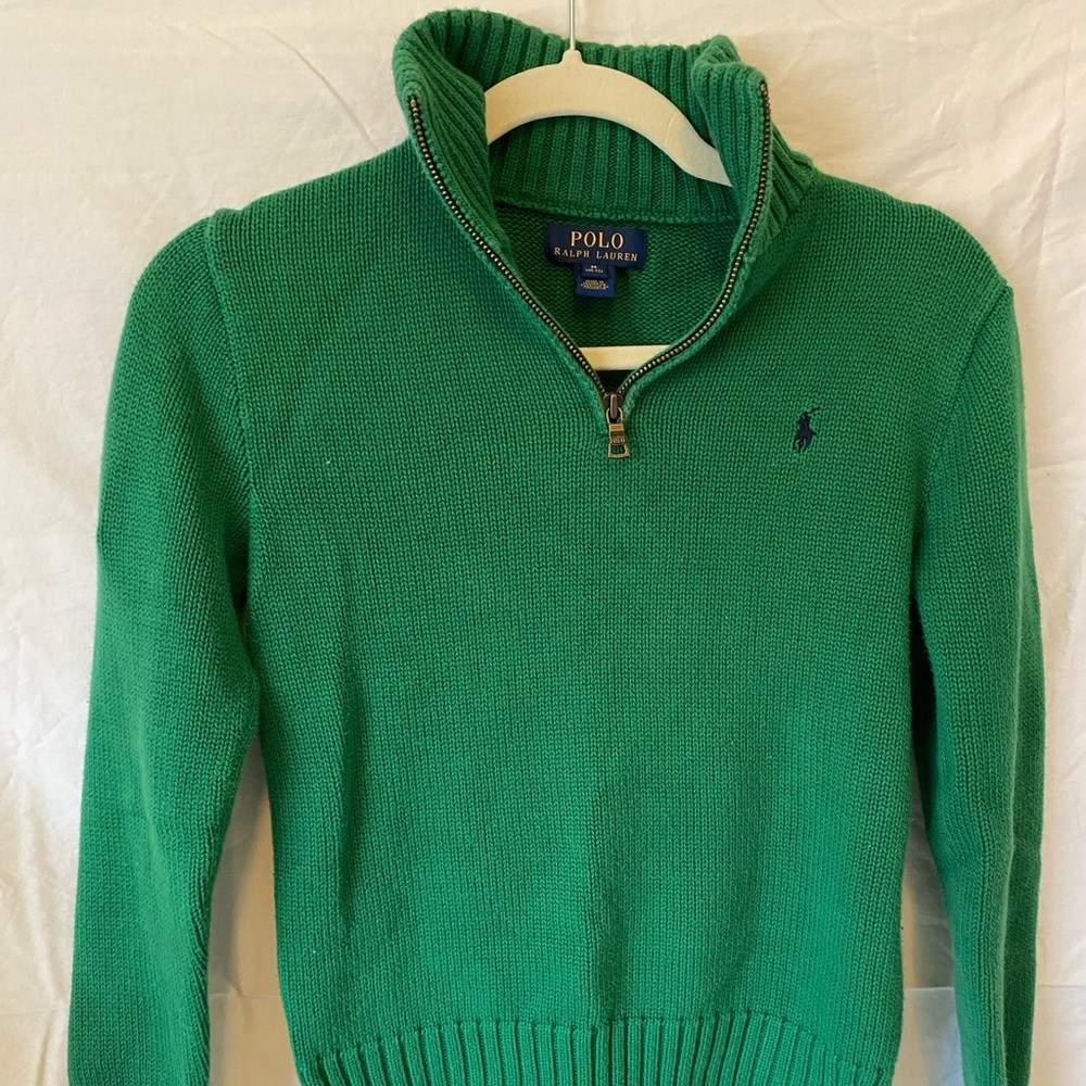 Polo boys green sweater- quarter zip M (10-12)